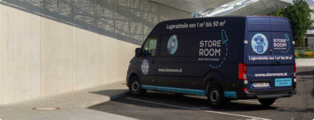 self-storage hireable van for customers parked outside
