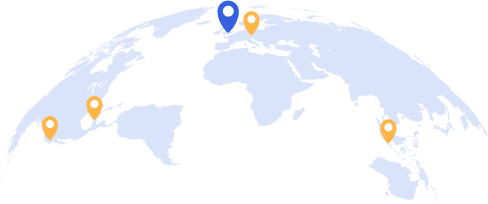 Map of Northern Hemisphere with a highlighted pin for London, UK