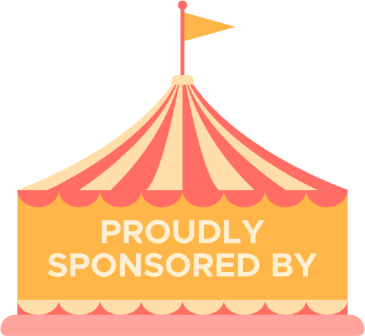 Illustration of a circus tent with the words "proudly sponsored by" written on it.