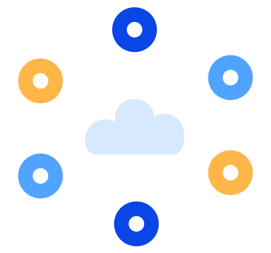 Cloud icon surrounded by 6 dots