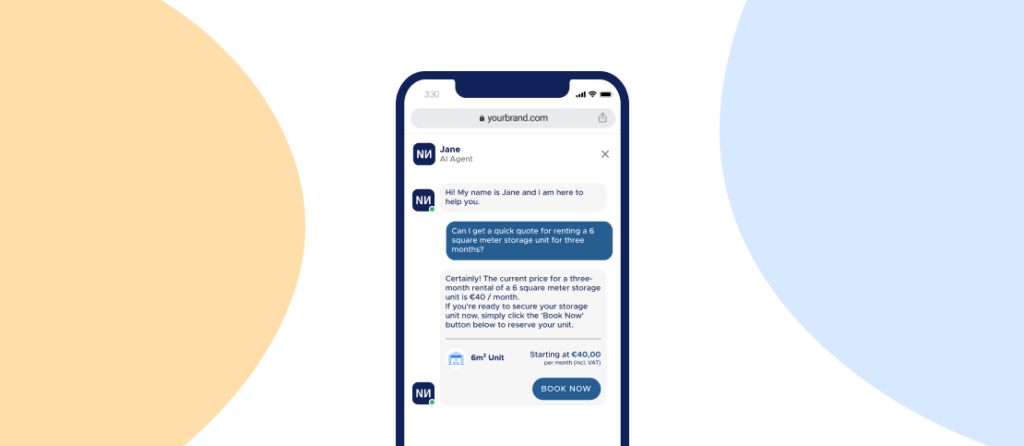 Phone with a chatbot conversation on the screen