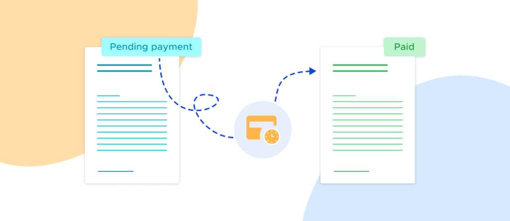 Illustration showing the status of an invoice changing to paid.