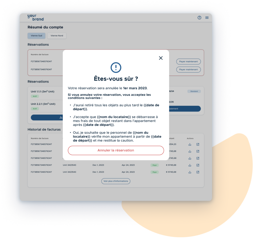 Kinnovis Customer portal cancel booking screen