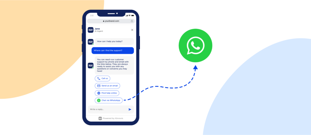 Chatbot with an arrow to Whatsapp logo
