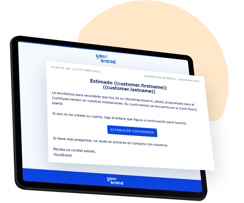 Overview of the kinnovis automated emails feature inside a tablet mockup