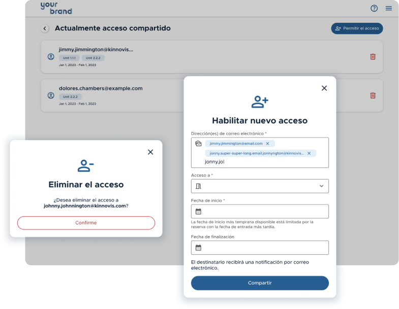 Screenshots showing how to manage access in the customer portal