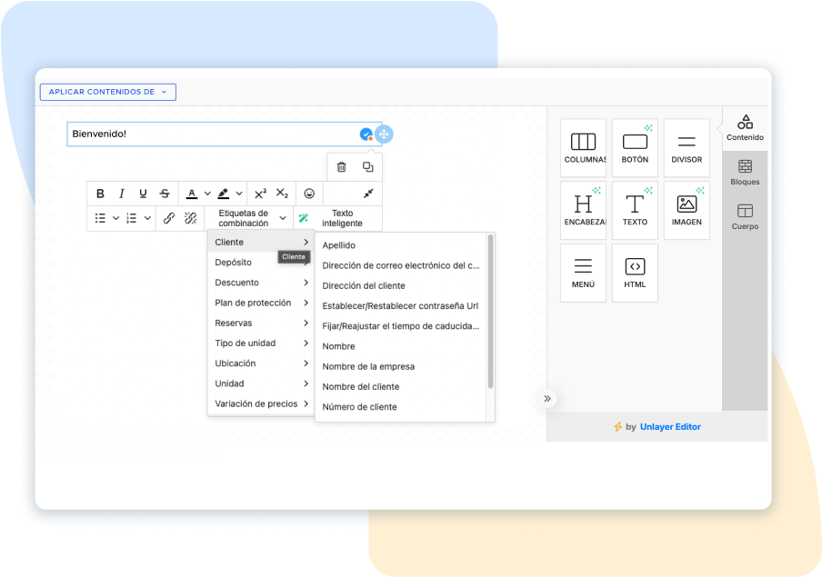 Screenshot of the kinnovis email merge tags feature