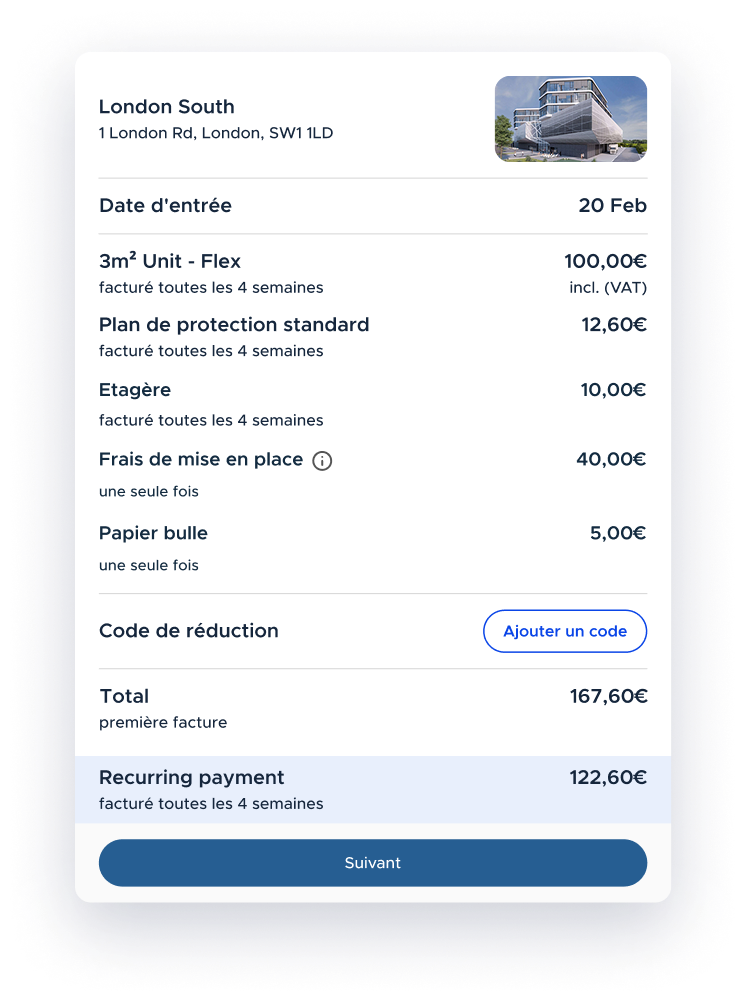 Visual showing products added to the Kinnovis booking portal basket