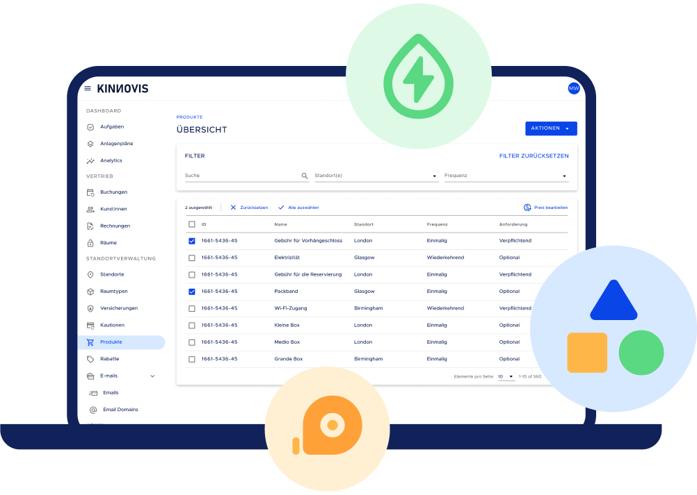 Screenshot of the products module in the Kinnovis manager